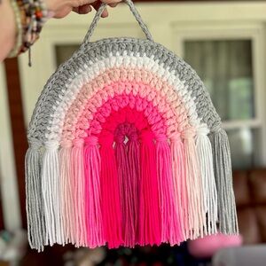Handmade Pink and Gray Kids Rainbow Wall Hanging